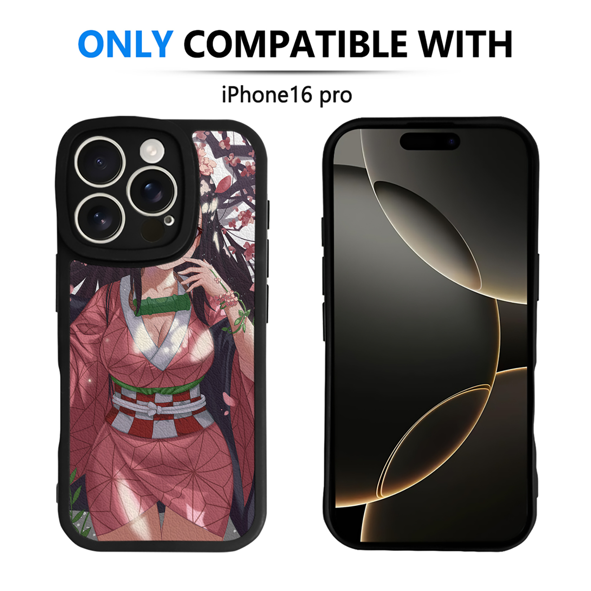（画像用） 鬼滅の刃（きめつのやいば）竈門 禰󠄀豆子／かまど ねずこ Kamado Nezuko 【iPhone 16シリーズ対応】シリコンスマホケース（レザー調） 材質：シリコン